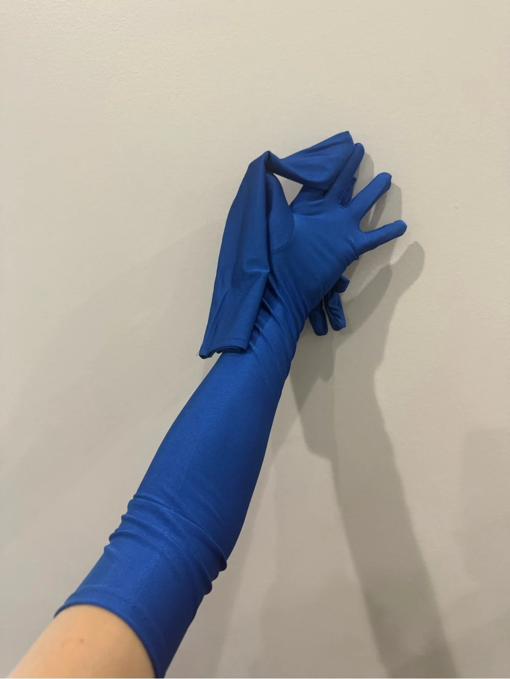 Women's Long Royal Blue Satin Look Gloves